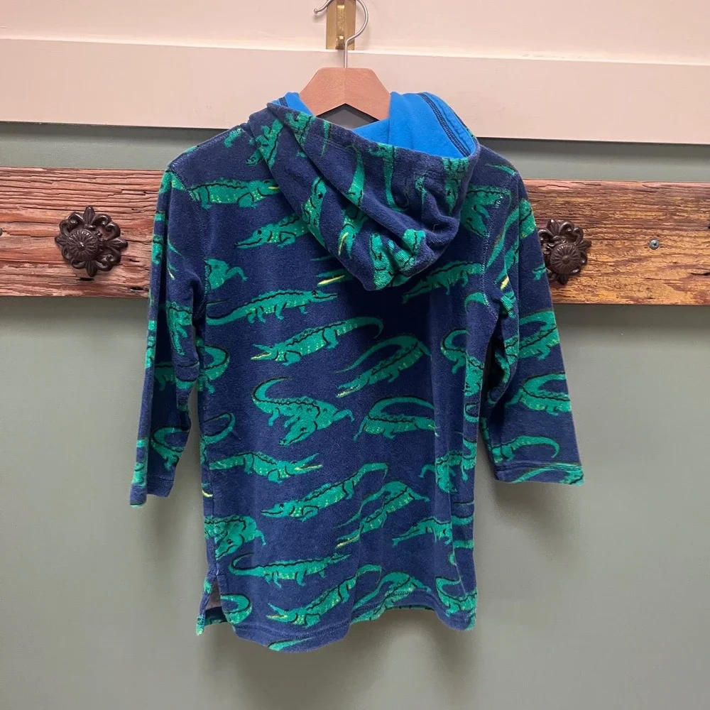 Mini Boden Kids Navy Blue Crocodile Print Towelling Hooded Cover Up 4-5Y 110cm